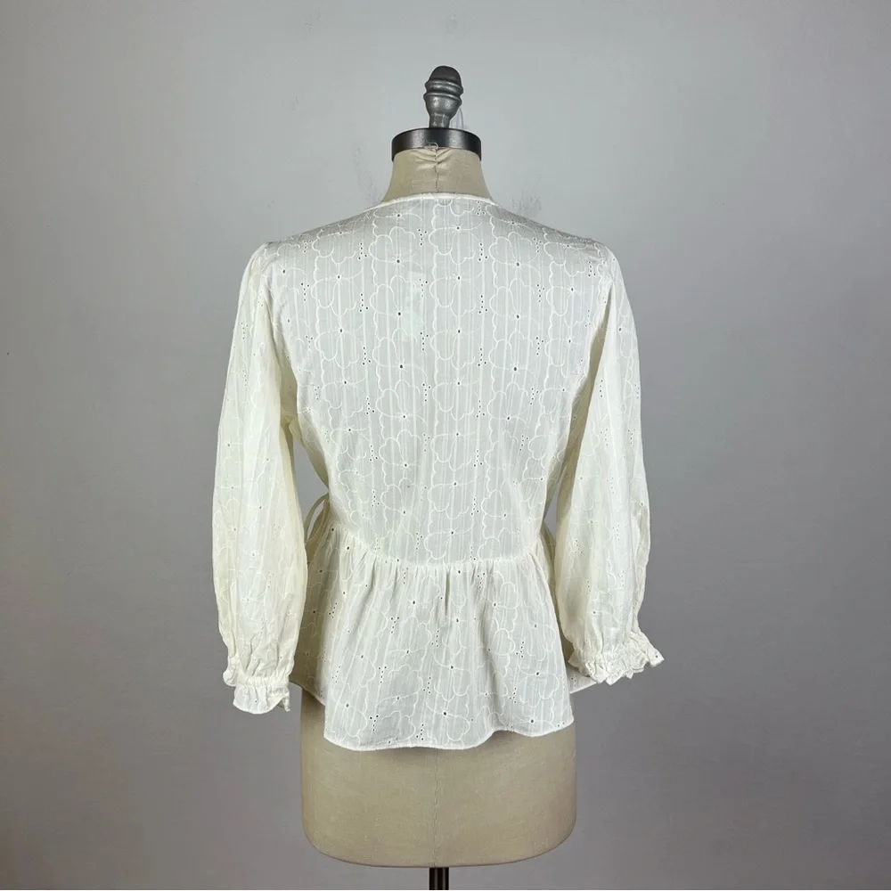 Madewell White Eyelet Wrap Peplum Blouse